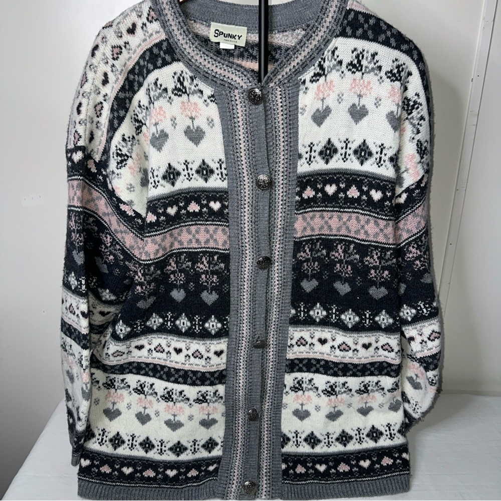 Spunky Women's Patterned Sweater - Black, White, Pink